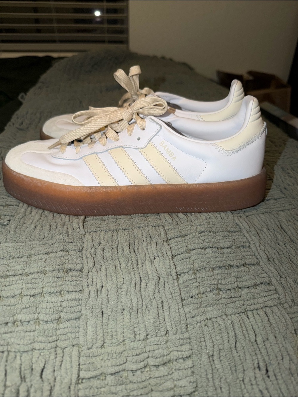 adidas Women’s Samba Sneakers in White and Cream with Gum Sole
